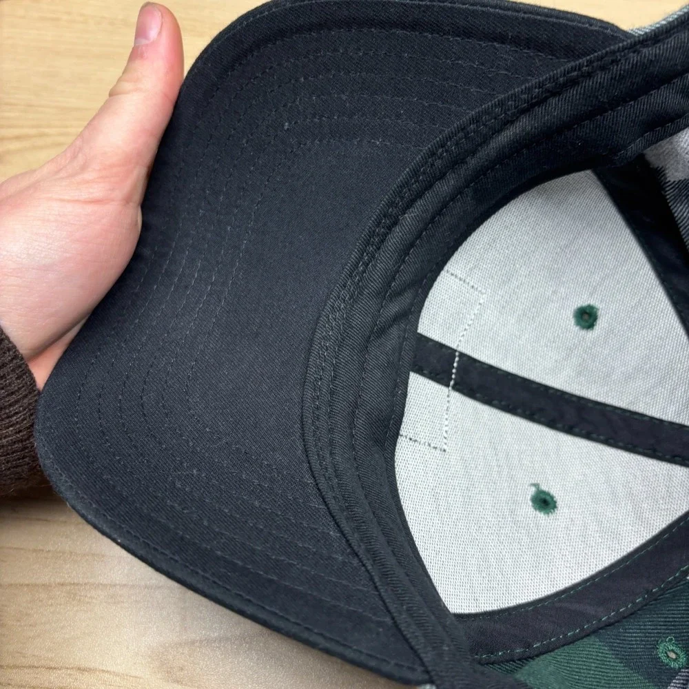 Eddie Bauer Hat Cap‎ Strap Back Green Black Gray Plaid Patch Outdoor Hiking NWT
